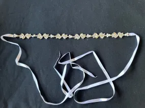 Diamante and cluster pearls ribbon belt