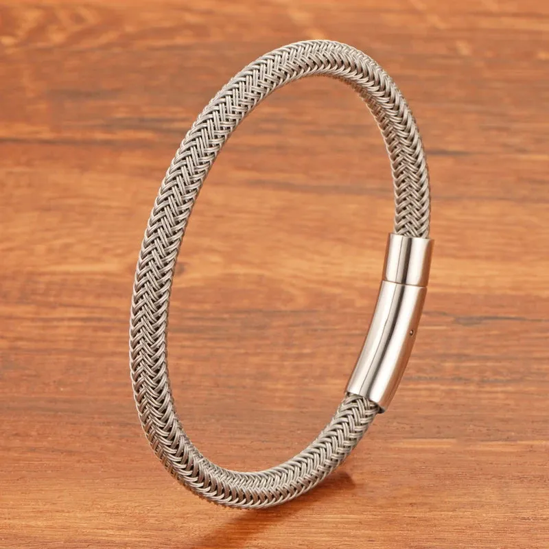 Elegant Black and White Titanium Steel Rope Bracelet for Couples - Wholesale Lovers Gift with Free Shipping