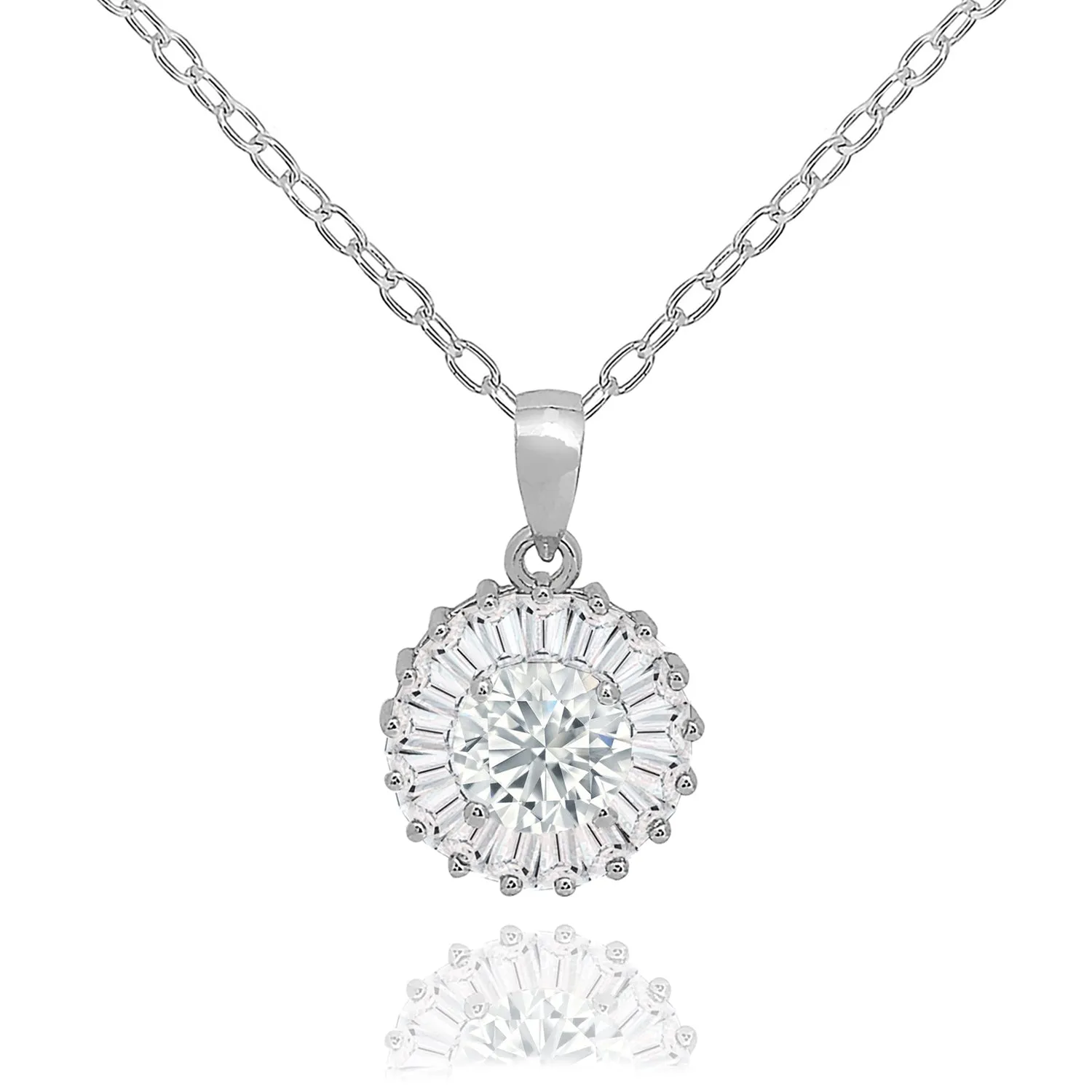 Ellee 18k White Gold Plated Silver Pendant Necklace with Simulated Diamond Crystals