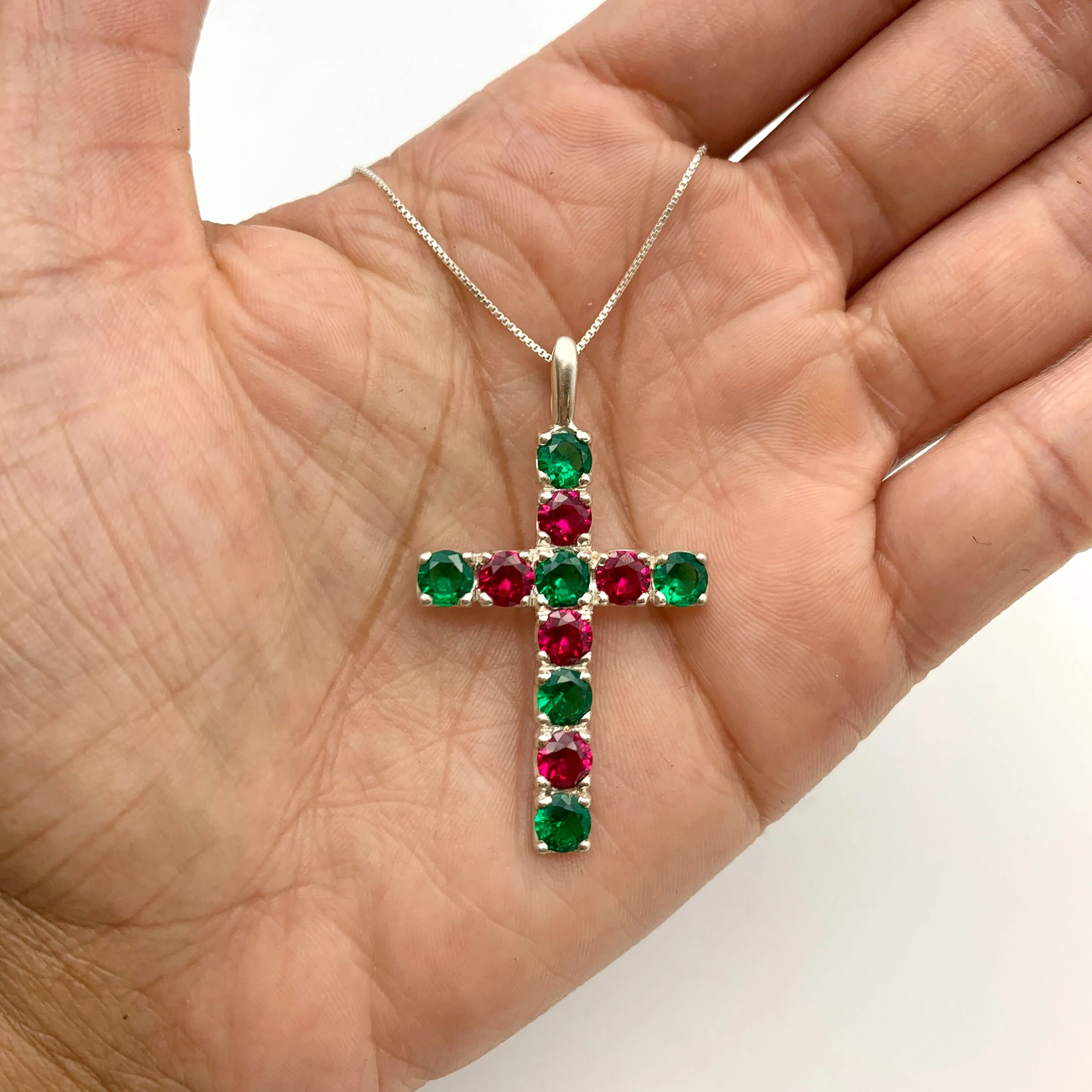 Emerald Cross Pendant - Ruby Cross Necklace - Statement Cross Necklace