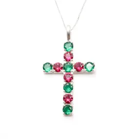Emerald Cross Pendant - Ruby Cross Necklace - Statement Cross Necklace