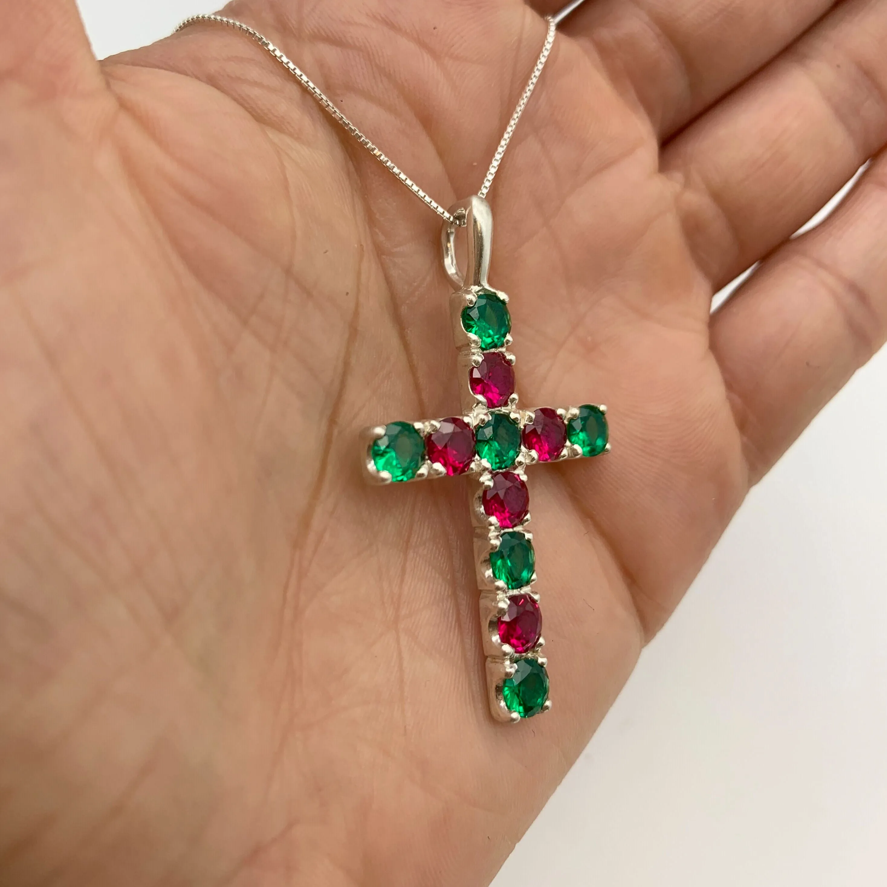 Emerald Cross Pendant - Ruby Cross Necklace - Statement Cross Necklace