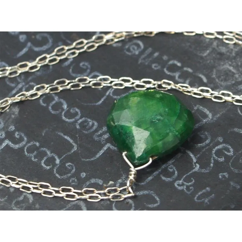 Emerald Necklace On Sterling Silver Chain With Sterling Silver Spring Clasp 2
