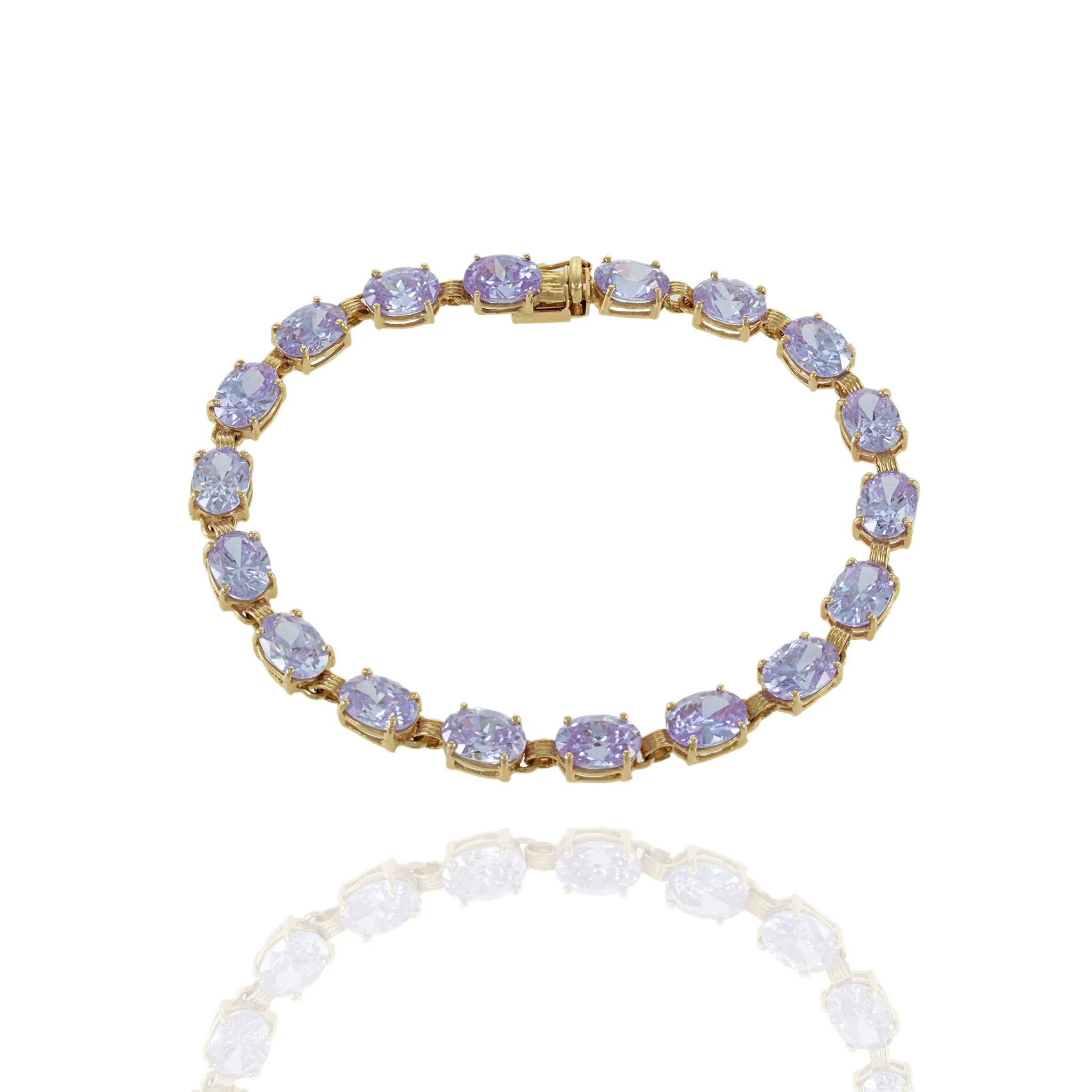 Estate 14KT Yellow Gold Oval Cut Light Purple Cubic Zirconia Bracelet