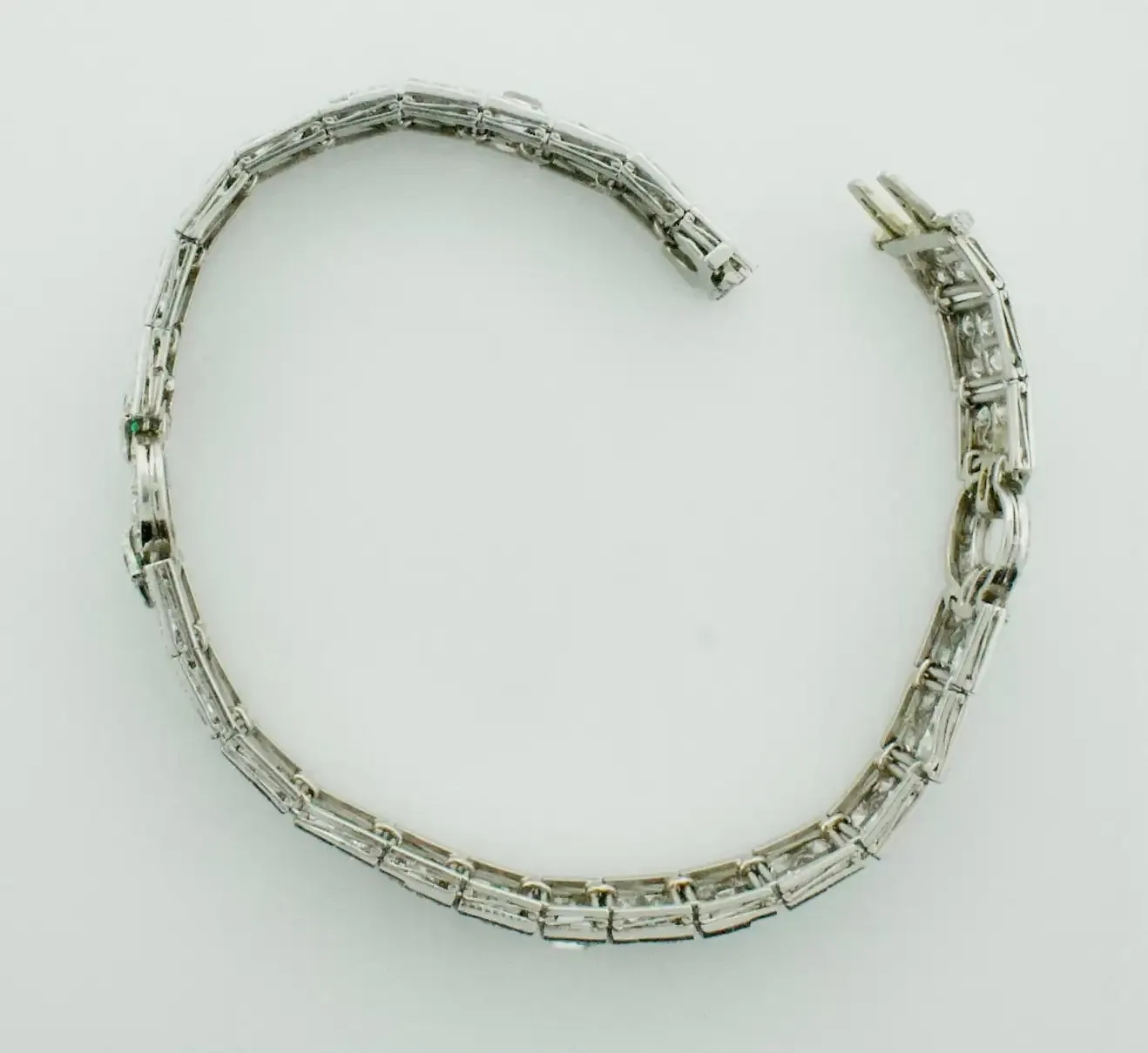 Extreme Art Deco Diamond, Emerald and Onyx Platinum Bracelet