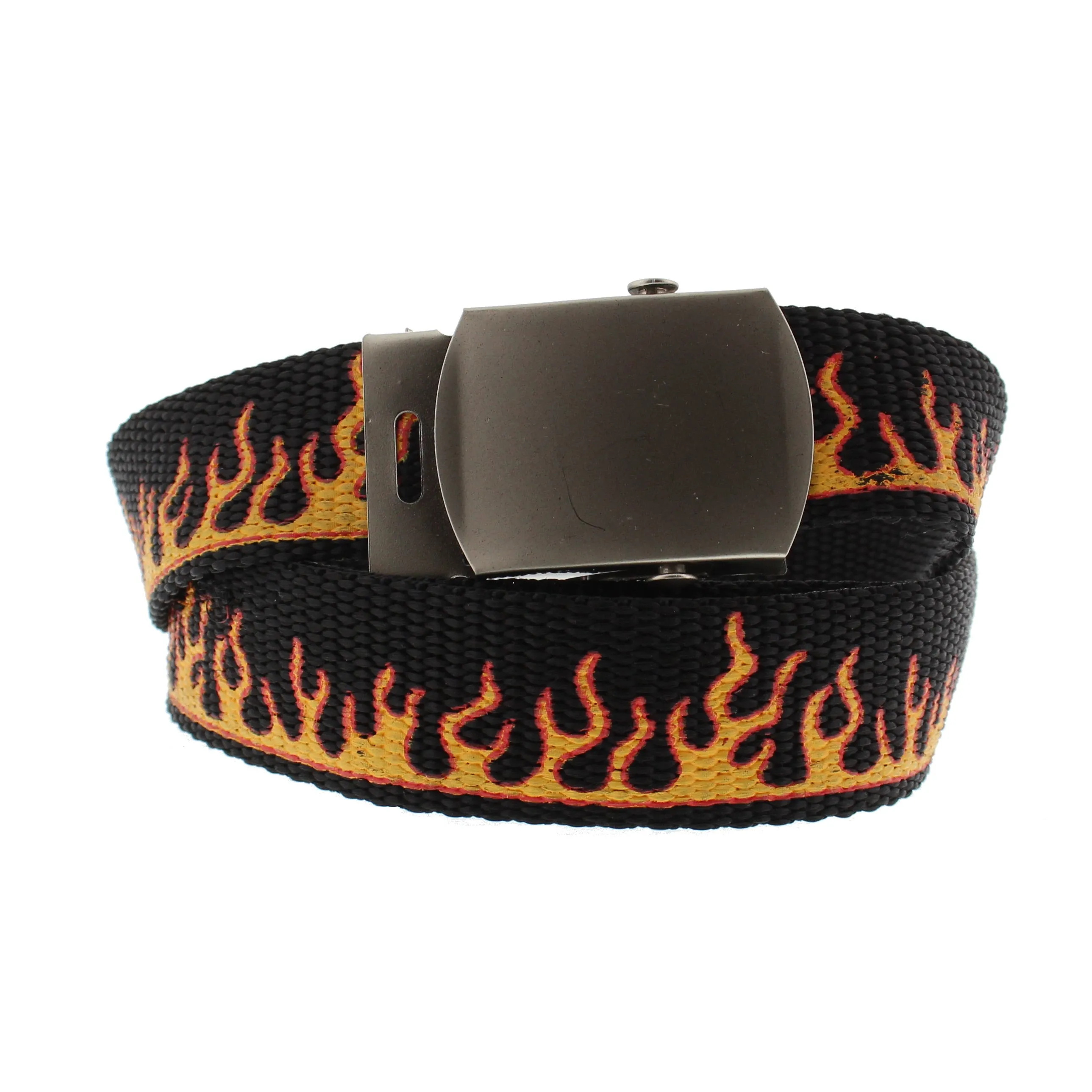 Flame Canvas Webbing Belt with Shiny Silver Slider Buckle (Length - 120cm, Width - 3cm)