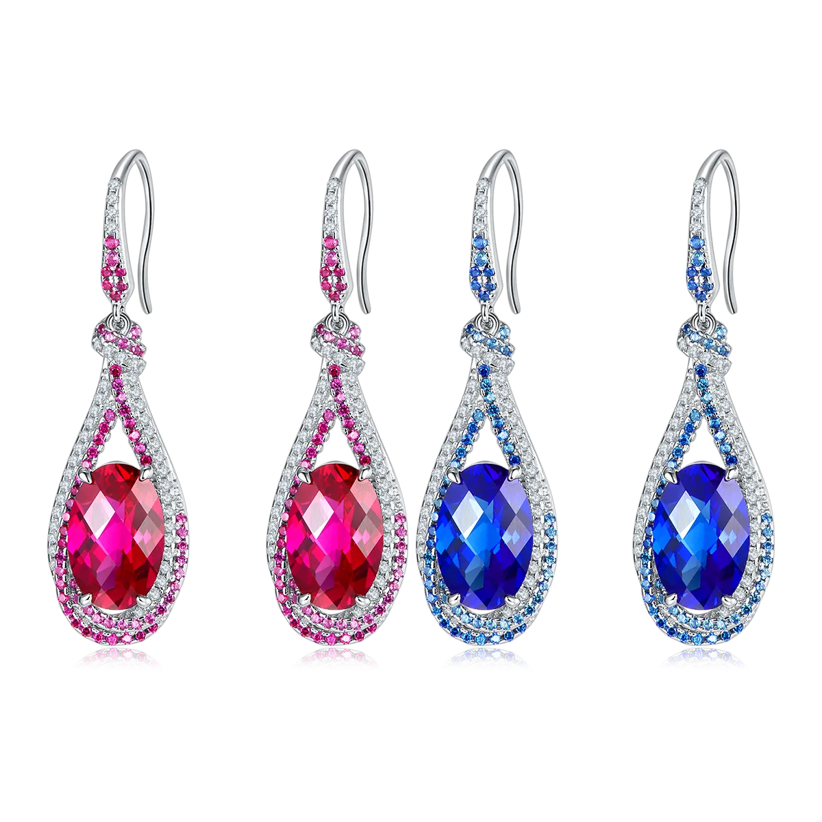 Gala Fireworks 9.0 Carat Oval Lab Created Gemstone S925 Silver Plated Water Droplet Hook Earrings