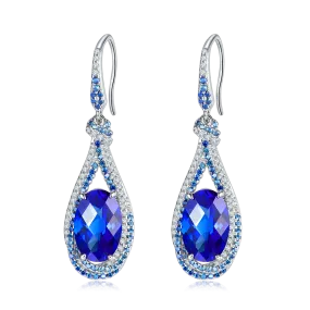 Gala Fireworks 9.0 Carat Oval Lab Created Gemstone S925 Silver Plated Water Droplet Hook Earrings