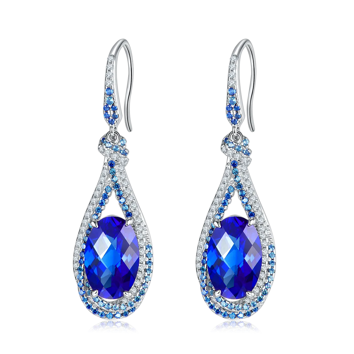Gala Fireworks 9.0 Carat Oval Lab Created Gemstone S925 Silver Plated Water Droplet Hook Earrings