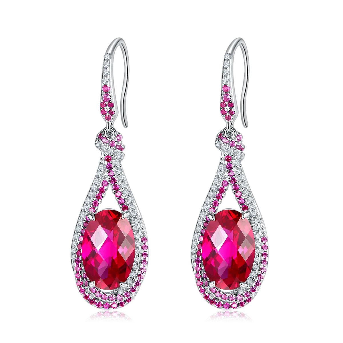 Gala Fireworks 9.0 Carat Oval Lab Created Gemstone S925 Silver Plated Water Droplet Hook Earrings