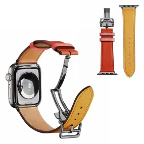 Genuine leather rose gold buckle watch band for Apple Watch Series 6 / 5 44mm - Succinite / Orange