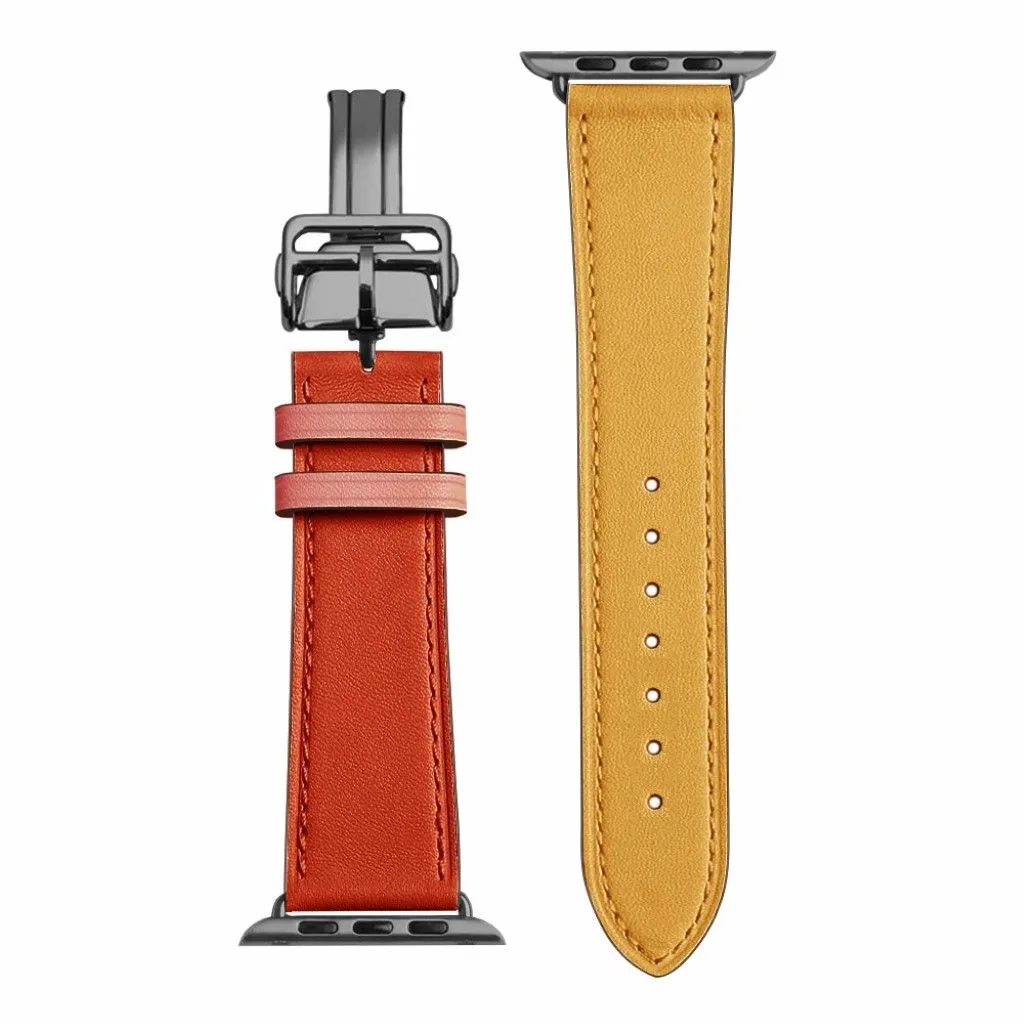 Genuine leather rose gold buckle watch band for Apple Watch Series 6 / 5 44mm - Succinite / Orange
