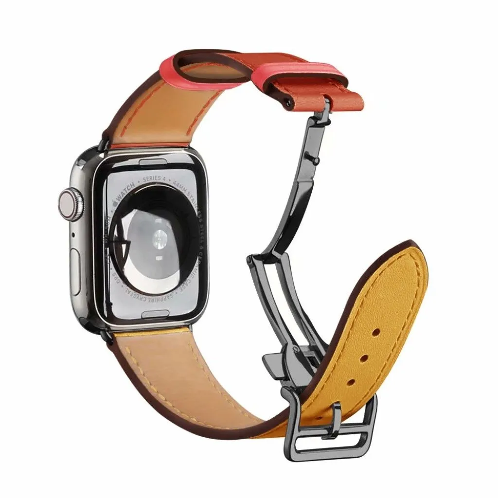 Genuine leather rose gold buckle watch band for Apple Watch Series 6 / 5 44mm - Succinite / Orange