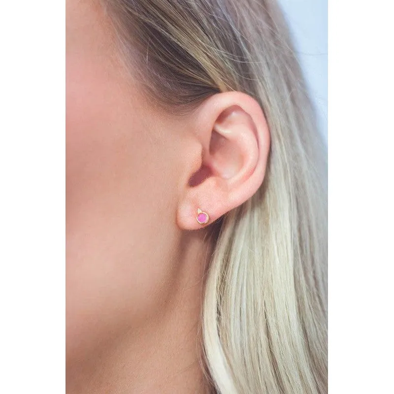 Georgini Natural Ruby and Two Natural Diamond July Earrings - Gold