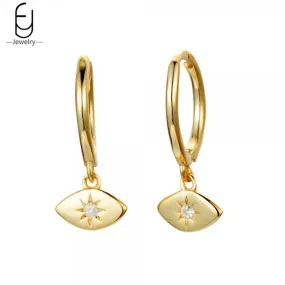 Gold Devil's Eye Pendant Hoop Earrings