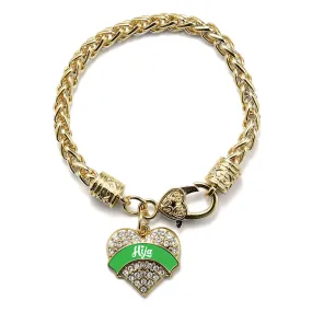 Gold Emerald Green Hija Pave Heart Charm Braided Bracelet