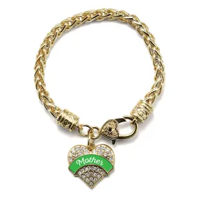 Gold Emerald Green Mother Pave Heart Charm Braided Bracelet
