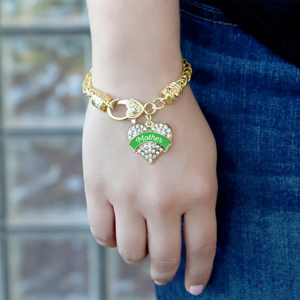 Gold Emerald Green Mother Pave Heart Charm Braided Bracelet