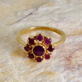 Gold Ruby Ring - Red Ruby Ring - Gold Flower Ring