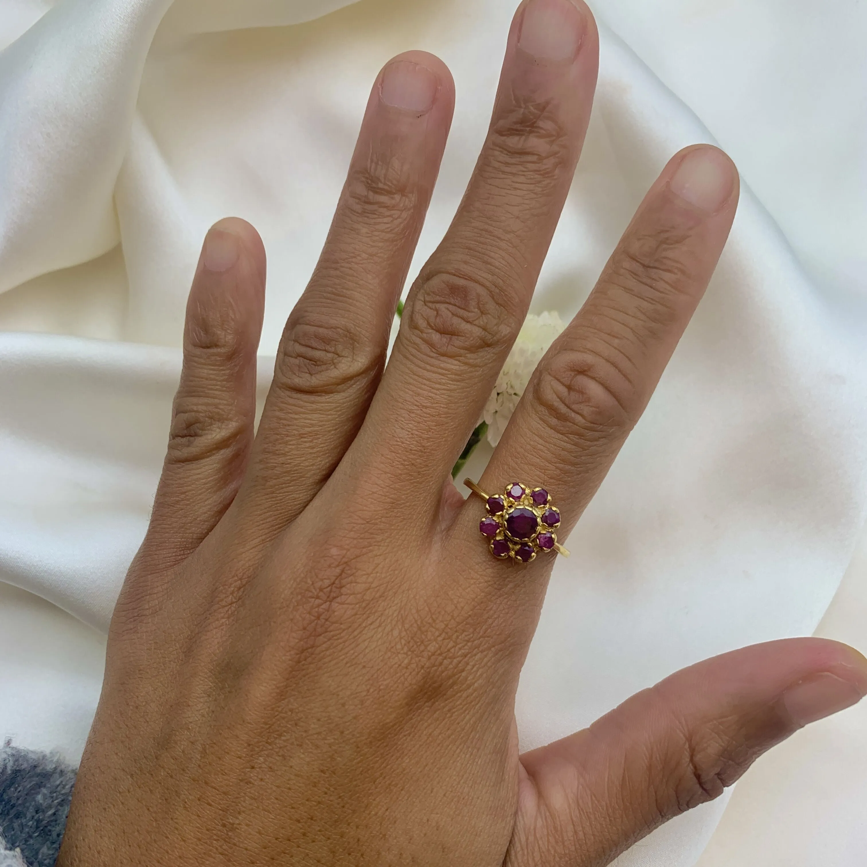 Gold Ruby Ring - Red Ruby Ring - Gold Flower Ring