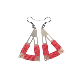 Gold Statement Triangle Earrings Wrapped in String