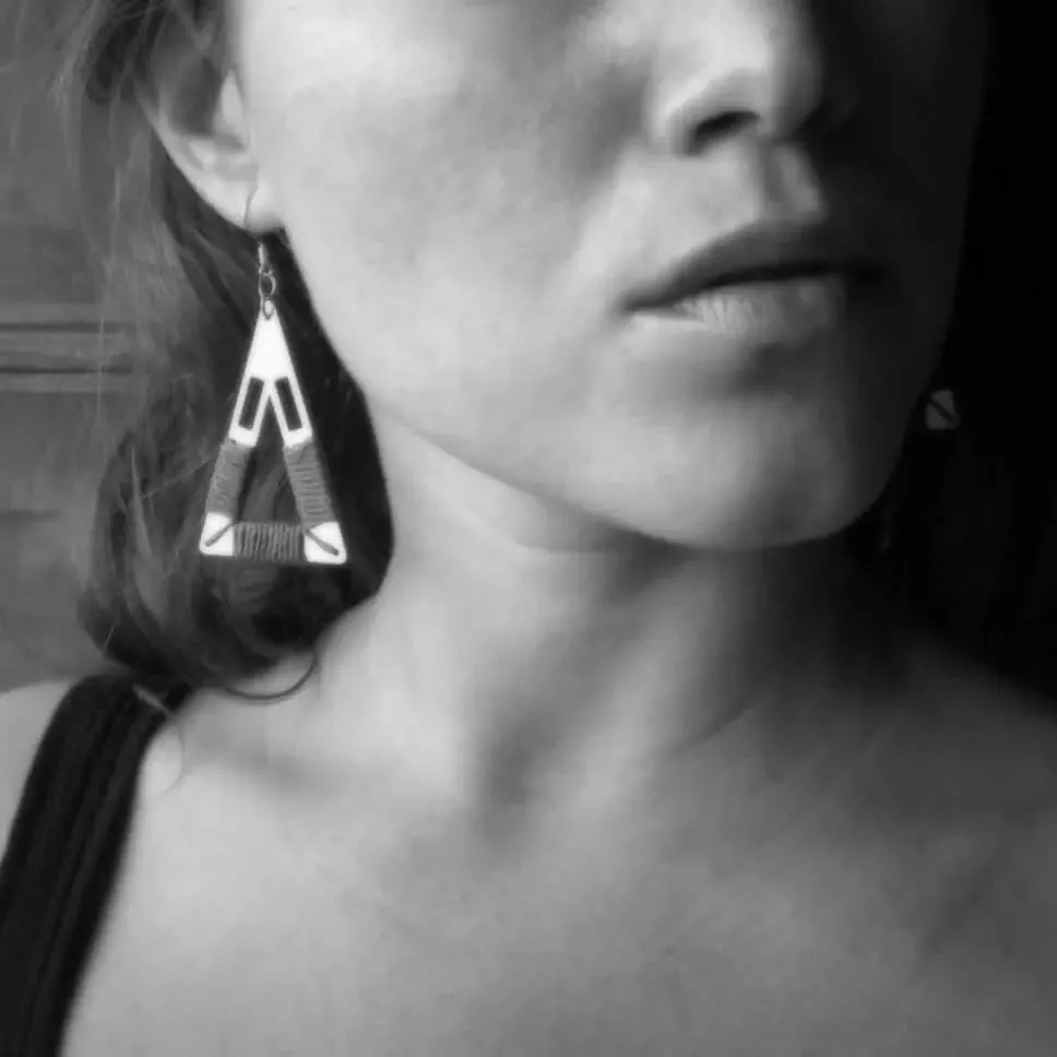 Gold Statement Triangle Earrings Wrapped in String