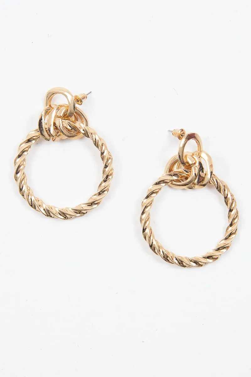 Gold Twisted Drop Ring Detail Hoop Earrings - Saidy