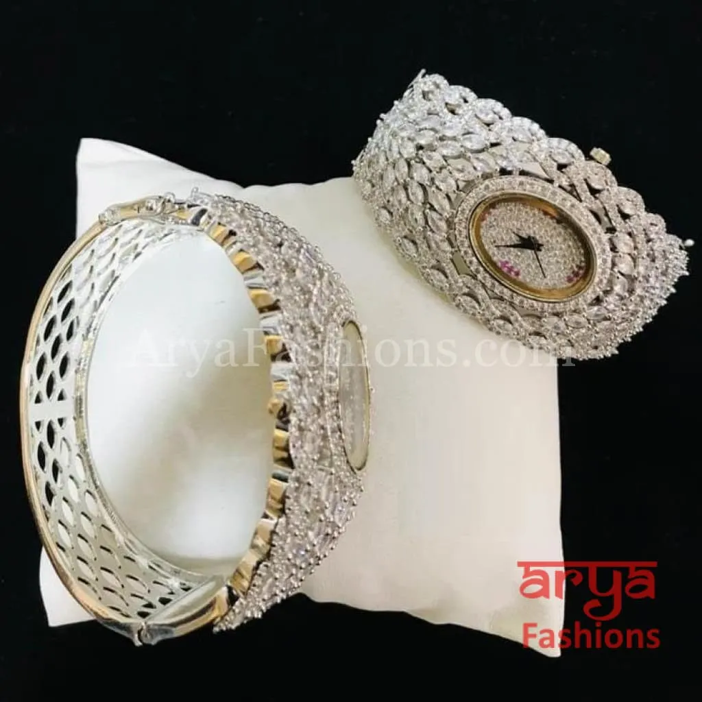 Golden CZ Designer Ladies Watch/ Rose Gold Silver Designer Bridal Watch/ CZ Stone Female Wrist Watch/ Hip Hop Watch