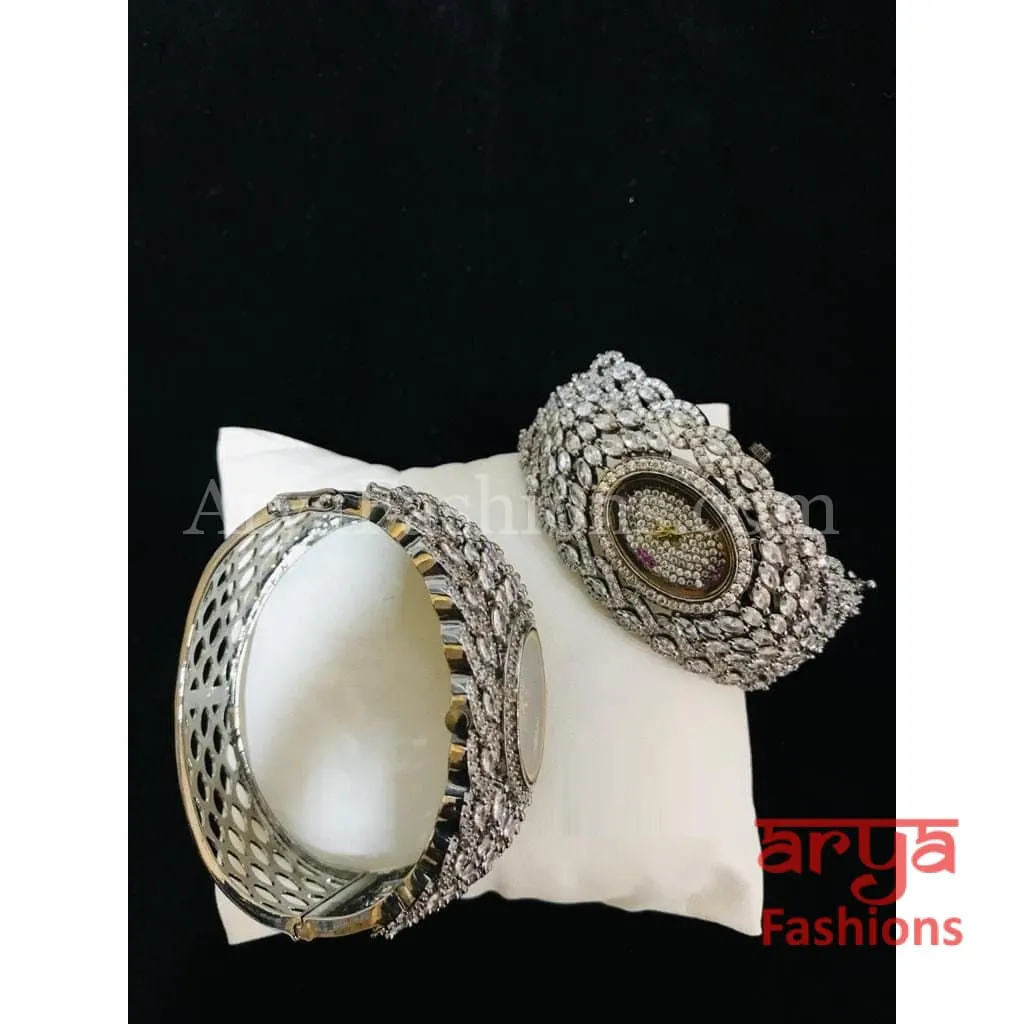 Golden CZ Designer Ladies Watch/ Rose Gold Silver Designer Bridal Watch/ CZ Stone Female Wrist Watch/ Hip Hop Watch