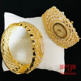 Golden CZ Designer Ladies Watch/ Rose Gold Silver Designer Bridal Watch/ CZ Stone Female Wrist Watch/ Hip Hop Watch