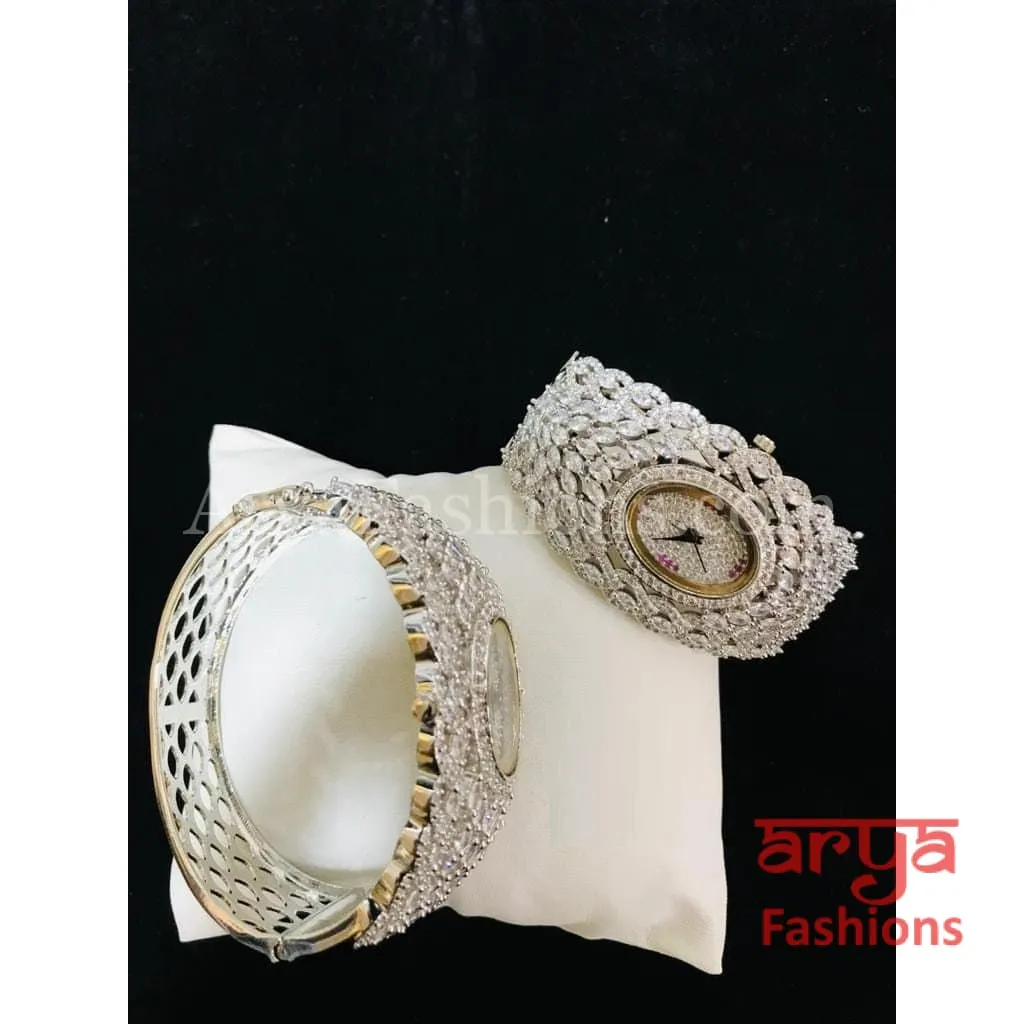 Golden CZ Designer Ladies Watch/ Rose Gold Silver Designer Bridal Watch/ CZ Stone Female Wrist Watch/ Hip Hop Watch