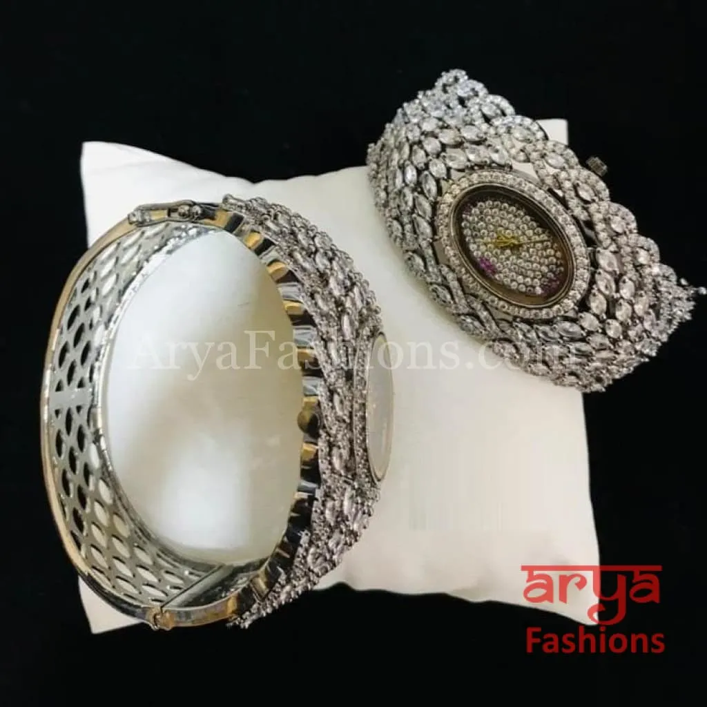 Golden CZ Designer Ladies Watch/ Rose Gold Silver Designer Bridal Watch/ CZ Stone Female Wrist Watch/ Hip Hop Watch