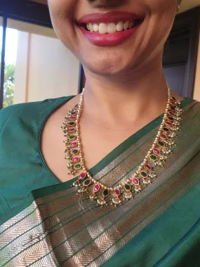 Green & ruby kundan with pearls, SET