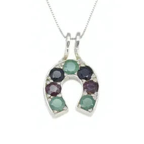 Green Emerald Necklace - Real Sapphire and Ruby Pendant - Horseshoe Pendant