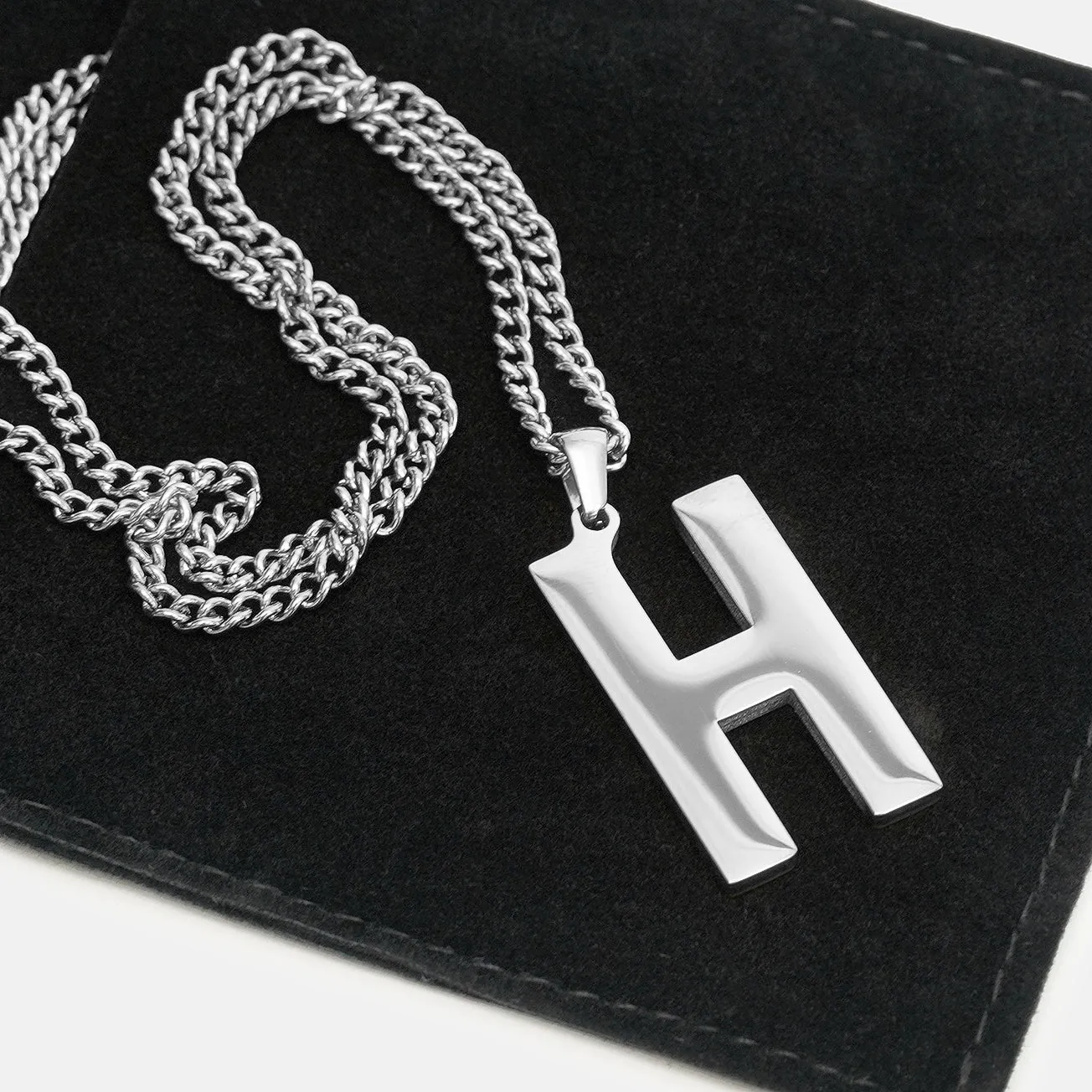 H Letter Pendant with Chain Kids Necklace - Stainless Steel