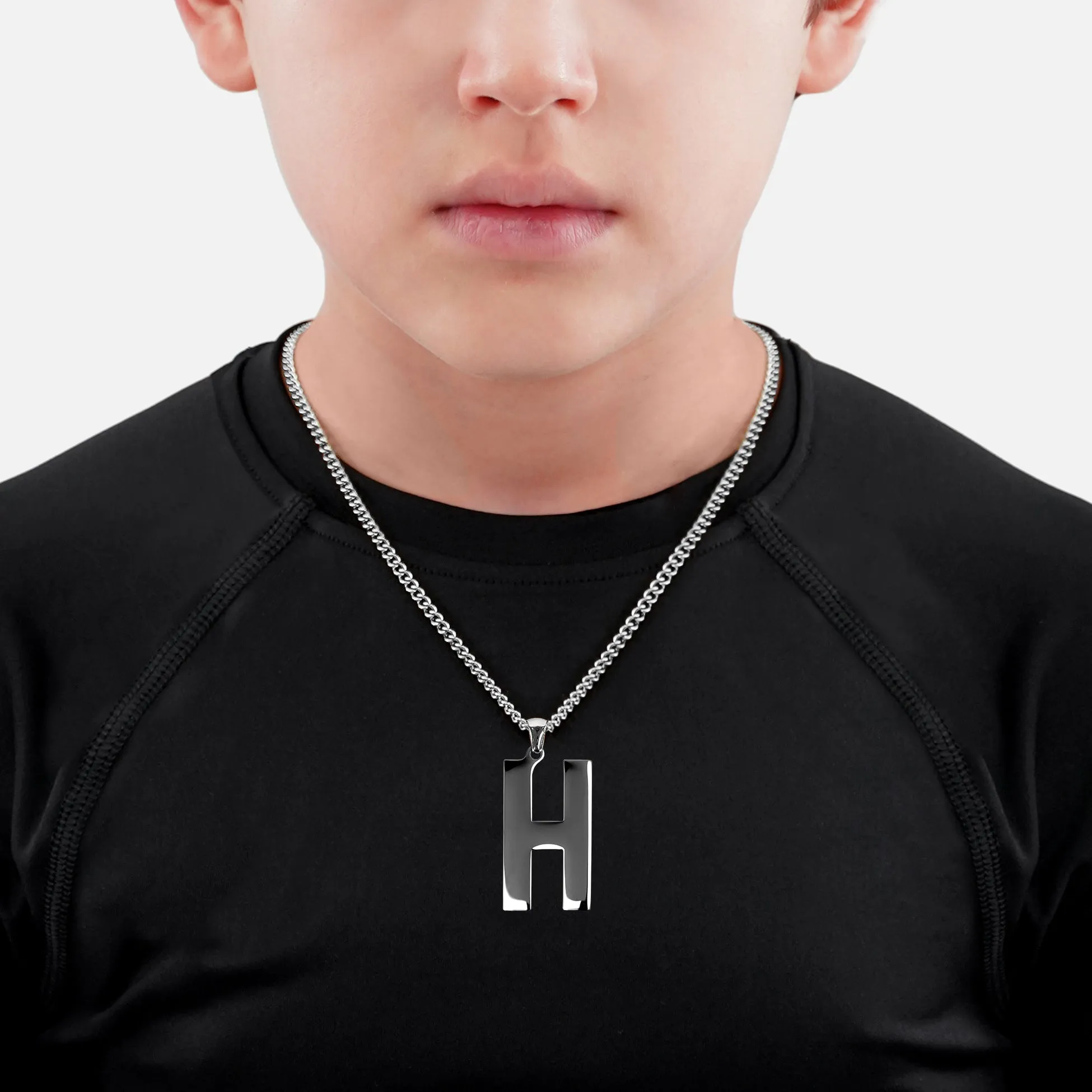 H Letter Pendant with Chain Kids Necklace - Stainless Steel