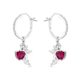 Hallmark Fine Jewelry Cupid’s Love Earrings in Sterling Silver with Diamond & Created Ruby