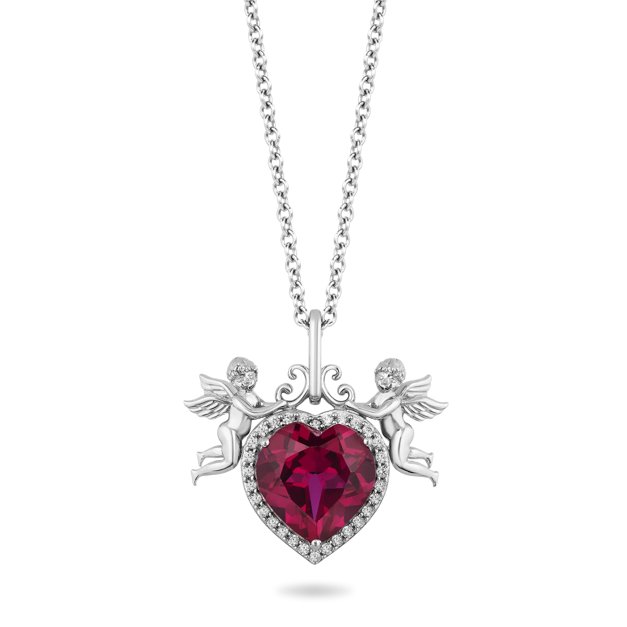 Hallmark Fine Jewelry Cupid’s Love Necklace in Sterling Silver with Diamonds & Created Ruby
