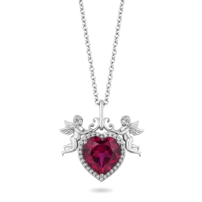 Hallmark Fine Jewelry Cupid’s Love Necklace in Sterling Silver with Diamonds & Created Ruby