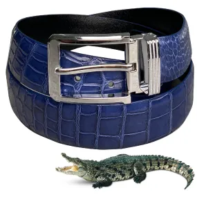 High-end Blue Alligator Belt Men's - Crocodile Skin Belly Belt 1.5" - Pin Buckle - BE-NAV-04-PIN