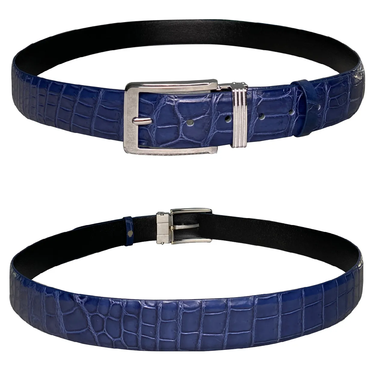 High-end Blue Alligator Belt Men's - Crocodile Skin Belly Belt 1.5" - Pin Buckle - BE-NAV-04-PIN