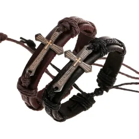 High Quality Vintage men jewelry Scripture cross metallic Black & brown Leather Braid Bracelets & Bangles