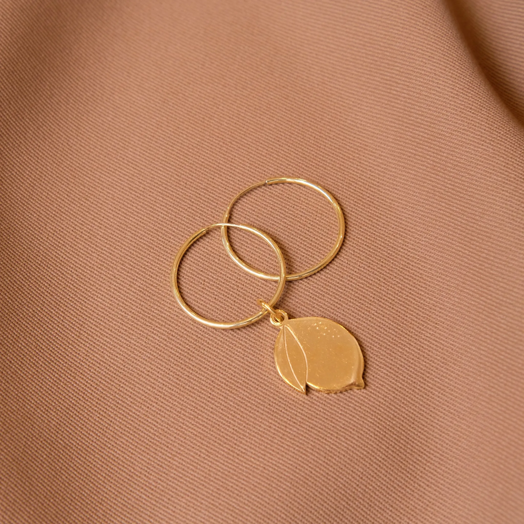 Hoop Earrings with Lemon Pendant - Gold-Plated Silver