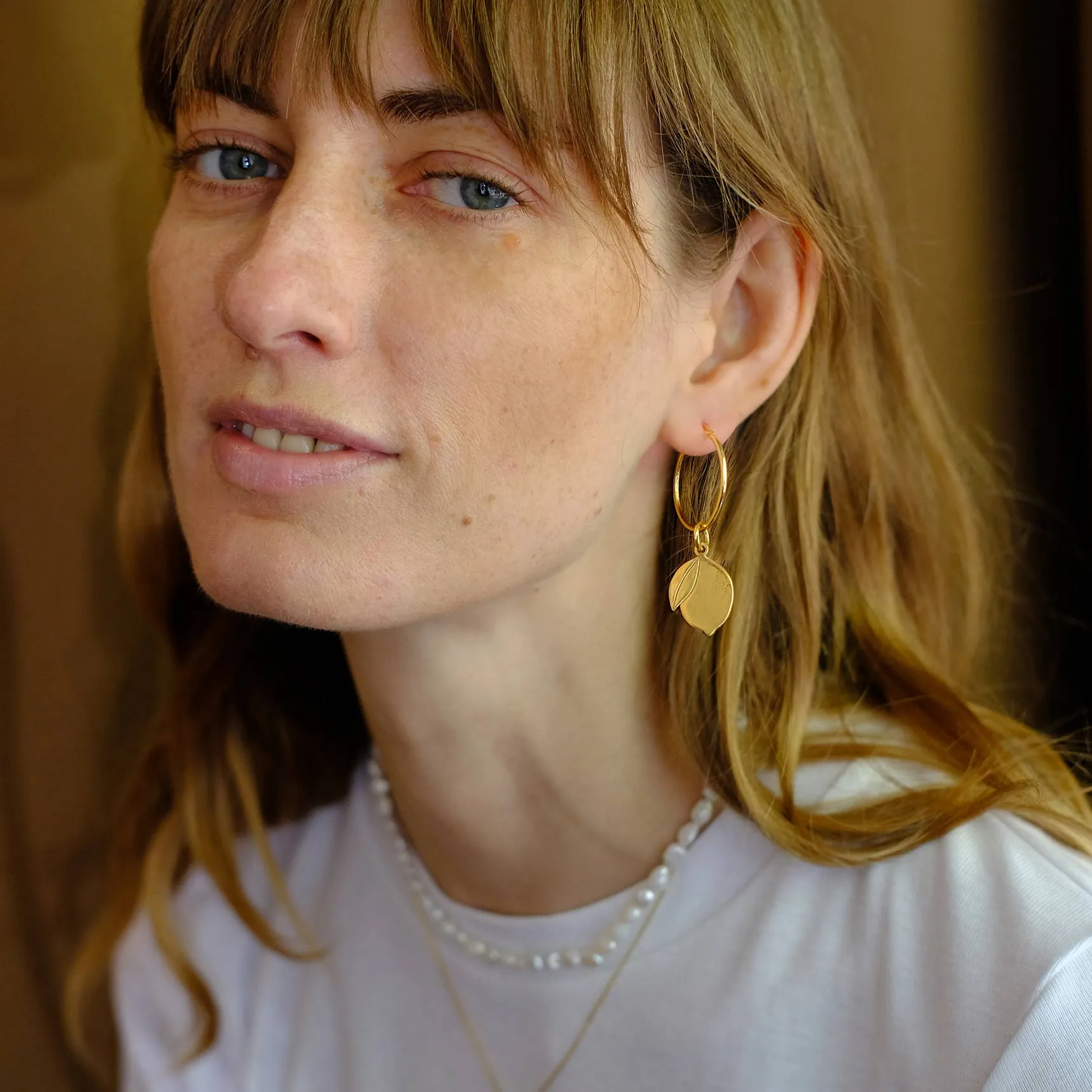 Hoop Earrings with Lemon Pendant - Gold-Plated Silver