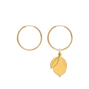 Hoop Earrings with Lemon Pendant - Gold-Plated Silver