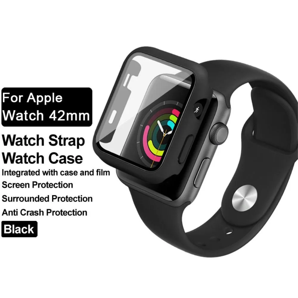 IMAK Apple Watch Series 3/2/1 42mm silicone cover with watch strap   tempered glass - Black