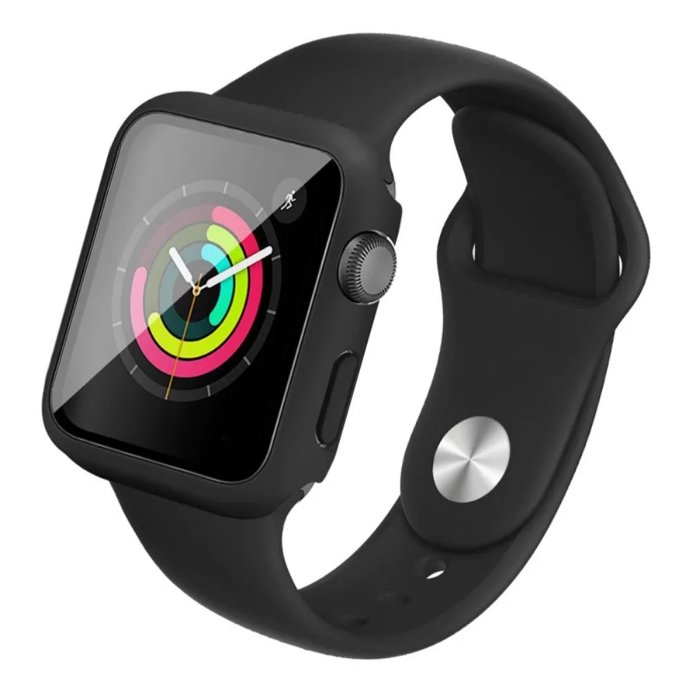 IMAK Apple Watch Series 3/2/1 42mm silicone cover with watch strap   tempered glass - Black