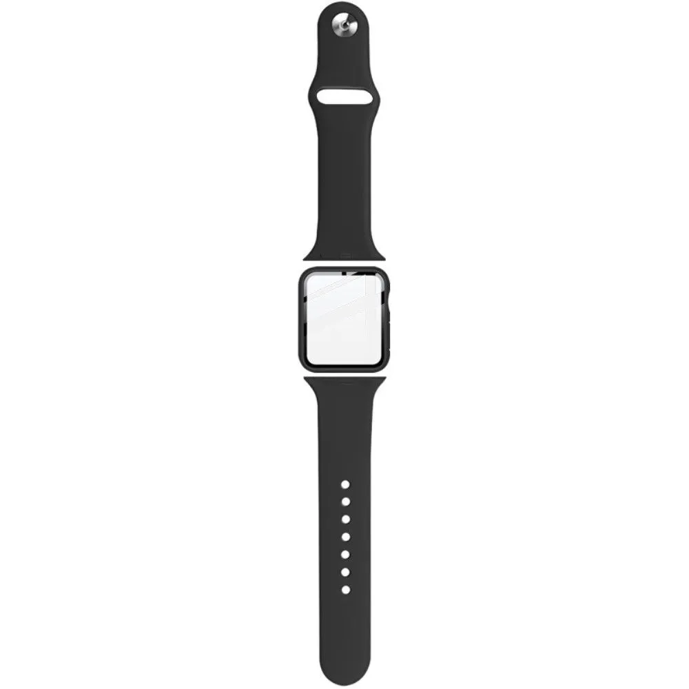 IMAK Apple Watch Series 3/2/1 42mm silicone cover with watch strap   tempered glass - Black