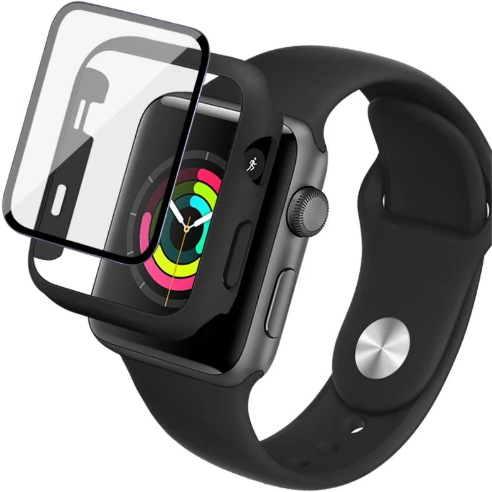 IMAK Apple Watch Series 3/2/1 42mm silicone cover with watch strap   tempered glass - Black