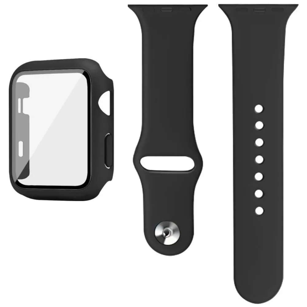 IMAK Apple Watch Series 3/2/1 42mm silicone cover with watch strap   tempered glass - Black
